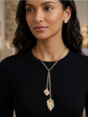 I.N.C. International Concepts Gold-Tone Crystal Shell Lariat Necklace NIP!